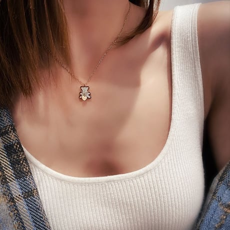 ネックレス チェーン付き 金属アレルギー対応 クマ ベアー ハート ペンダント アクセサリー チタン メッキ シンプル ジュエリー DTCA-638613877827
