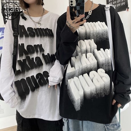 ユニセックス Tシャツ 長袖 ロンT レタープリント プルオーバー オーバーサイズ 韓国ファッション メンズ レディース 大きめ カジュアル ストリートファッションDTC-654243924367