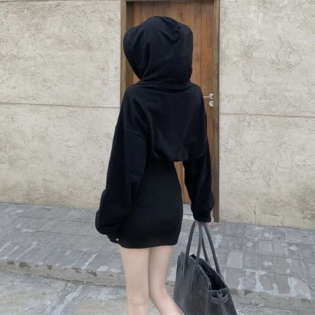 フード付き ワンピース ハイウエスト ミニワンピース パーカーワンピース スウェット 長袖 レトロ 韓国ファッション レディース 大人可愛い ガーリー DTCA-661706775371