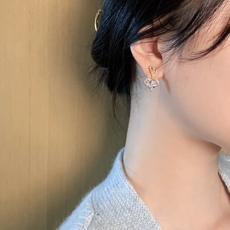 ピアス ハートモチーフ CZ 両耳 シルバー925 合金 アクセサリー DTC-639075262625