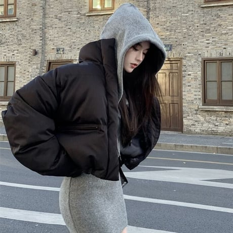 ショート丈 ダウンジャケット ハイネック オーバーサイズ ゆったり シンプル 韓国ファッション レディース 大人可愛い ガーリー カジュアル ストリート系 DTC-663267645262