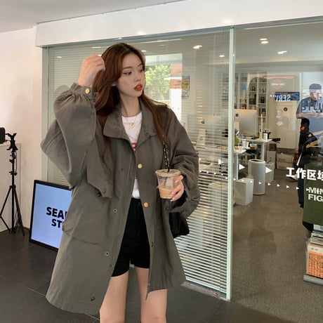 ミリタリージャケット ジップアップ ボタン ショートコート オーバーサイズ 韓国ファッション レディース アーミージャケット 長袖 ゆったり カジュアル 大人可愛い DTC-625469628156