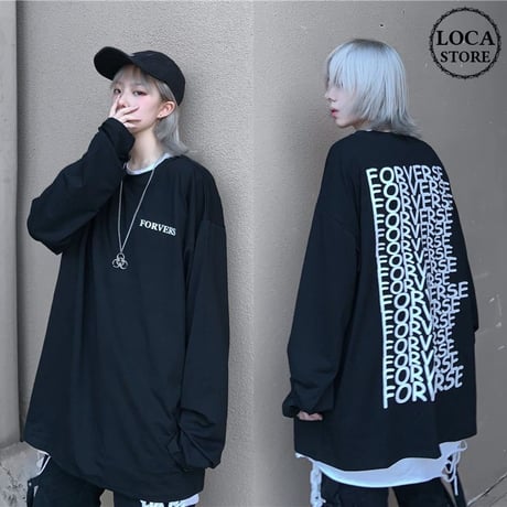 ユニセックス 長袖 Tシャツ メンズ レディース 英字 バックプリント ロンT オーバーサイズ 大きいサイズ ストリート TBN-610491915745