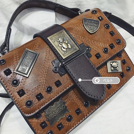 2wayバッグ スクエアバッグ ミニバッグ スタッズ クマのプレート ショルダーバッグ ハンドバッグ ショルダーストラップ レトロ 韓国ファッション レディース DTC-579560992132