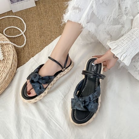 2WAYストラップ クロスベルト サンダル アンクルストラップ オープントゥ 韓国ファッション レディース 大人可愛い ガーリー フェミニン DTC-645311210823