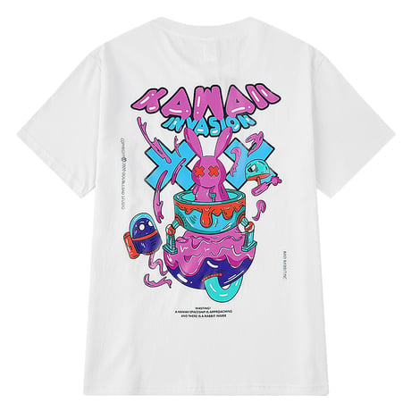 ユニセックス Tシャツ 半袖Tシャツ 半袖 ラビット プリント クルーネック オーバーサイズ 大きめ 韓国ファッション メンズ レディース カジュアル ストリート系 DTC-619532029329