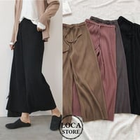 レディース シフォン ドローストリングプリーツワイドパンツ ガウチョパンツ プリーツ 韓国ファッション オルチャン (DCT-565943259164)