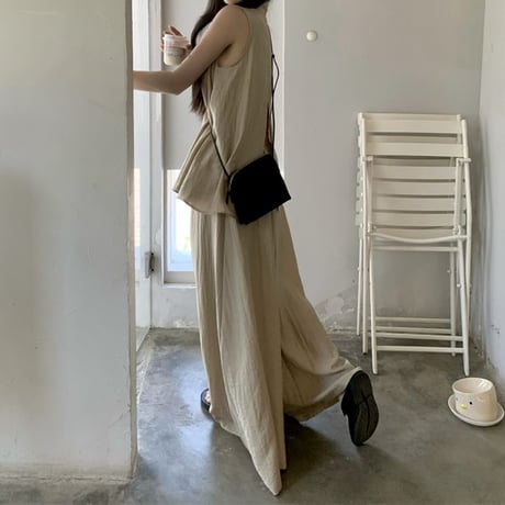 セットアップ 2点セット ノースリーブ トップス ワイドパンツ ルーズ カットソー モップパンツ レトロ 韓国ファッション レディース 大人可愛い ガーリー DTC-806843446722