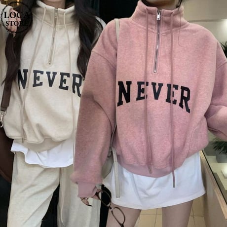ハーフジップ スウェット プルオーバー 裏起毛 厚手 ルーズ トップス 秋 冬 長袖 レトロ 韓国ファッション レディース 大人可愛い ガーリー カジュアル DTC-760937746502