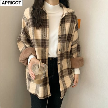 裏起毛 チェック柄 シャツ アウター チェックシャツ 長袖 厚手 暖かい レトロ 韓国ファッション レディース  カジュアル もこもこ ゆったり ボア おしゃれ DTC-658487637007