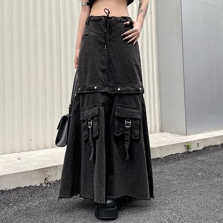 2WAY デニムスカート タッセル ハイウエスト Aライン デニム スカート レトロ 韓国ファッション レディース 大人可愛い ガーリー DTC-740222259539