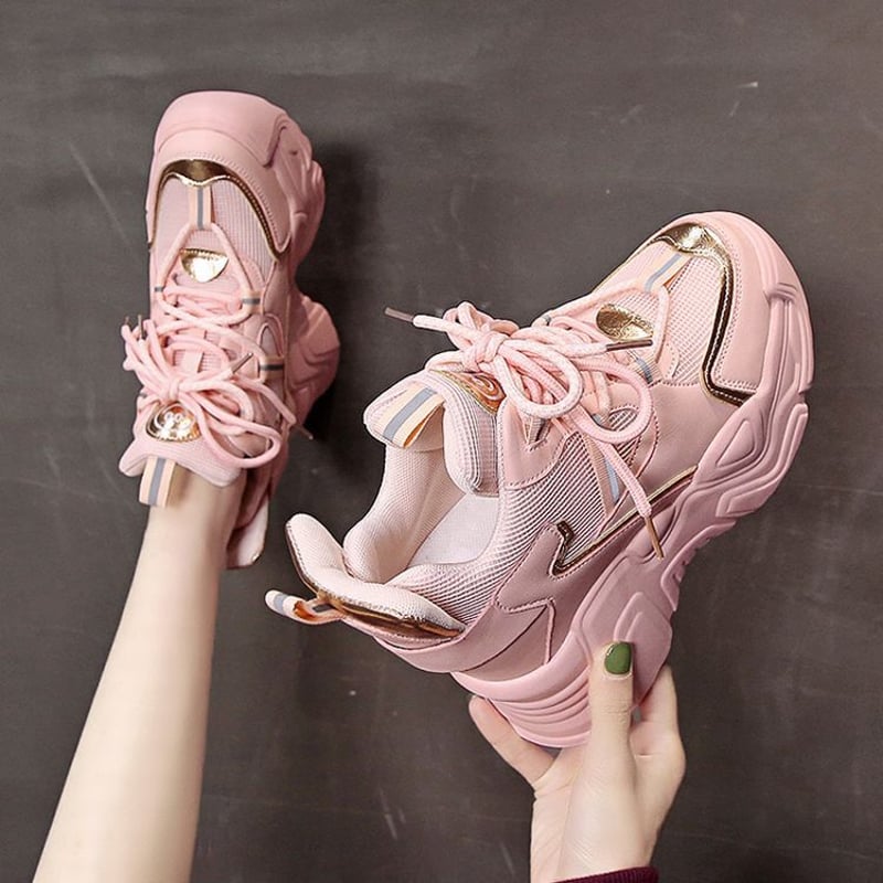 厚底スニーカー 22.0～24.5cm インヒール ハイカット メッシュ