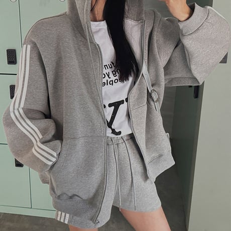 セットアップ 上下セット スウェット サイドライン ジップアップ パーカー ショートパンツ ジャージ ルーズ レトロ 大人可愛い ガーリー カジュアル DTCA-769928787694