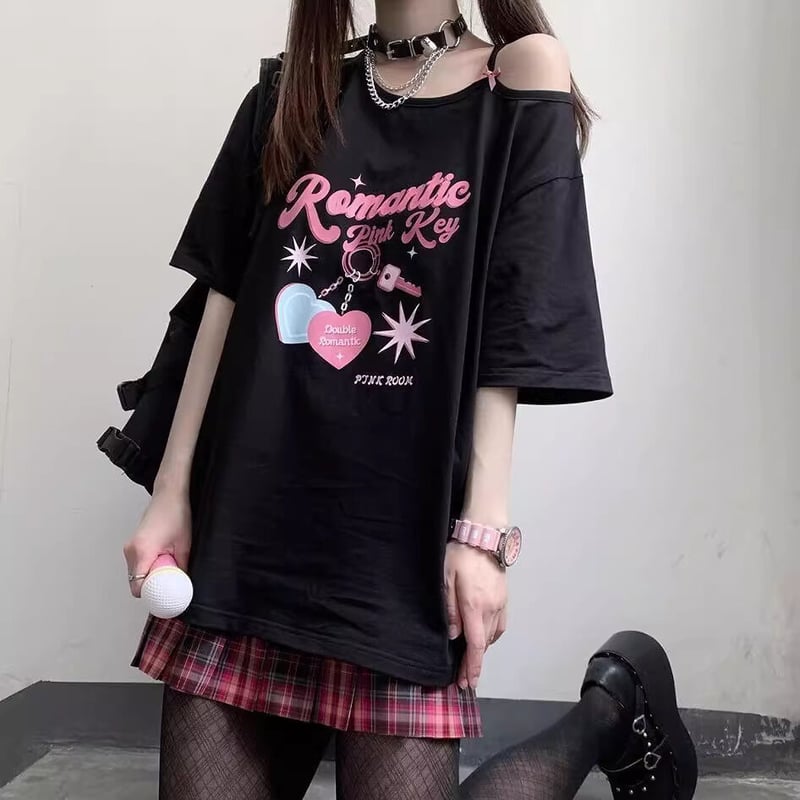 ワンショルダー Tシャツ オーバーサイズ 半袖 肌見せ