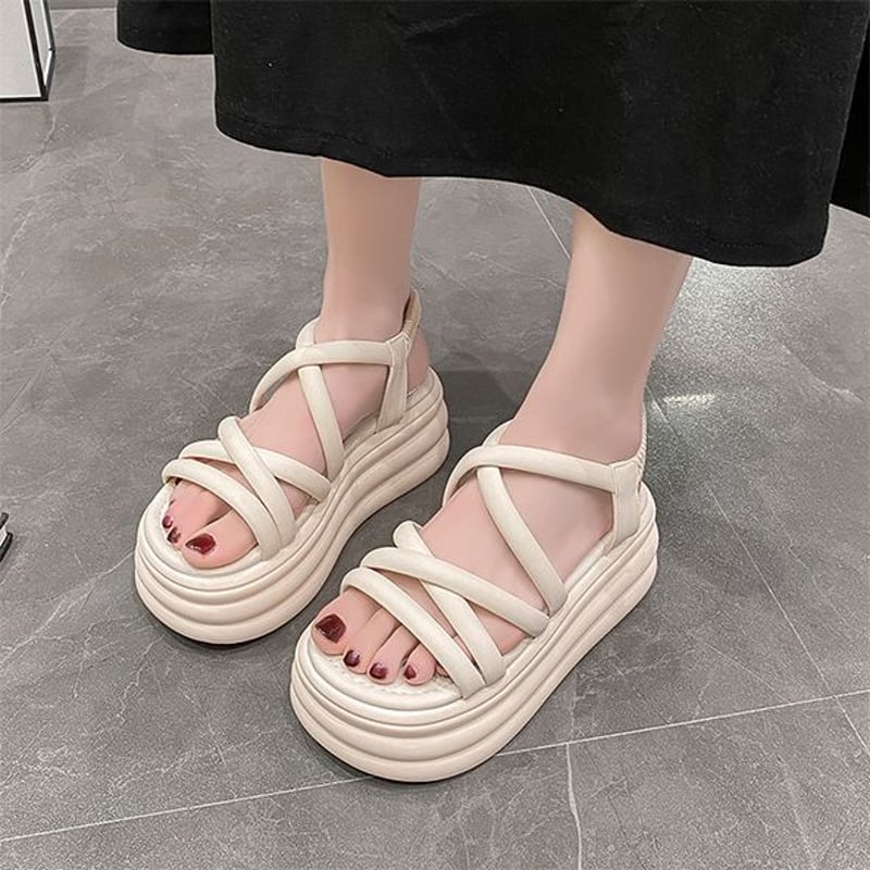 AMI PARIS ロゴ サンダル ウエッジソール 厚底 プラットフォーム 厚底サンダル 22.0~24.5cm グラディエーター ウエッジソール