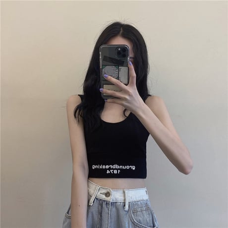2点セット Tシャツ タンクトップ クロップド丈 レイヤード トップス 半袖 レトロ 韓国ファッション レディース 大人可愛い ガーリー Y2Kファッション DTC-a643576976192