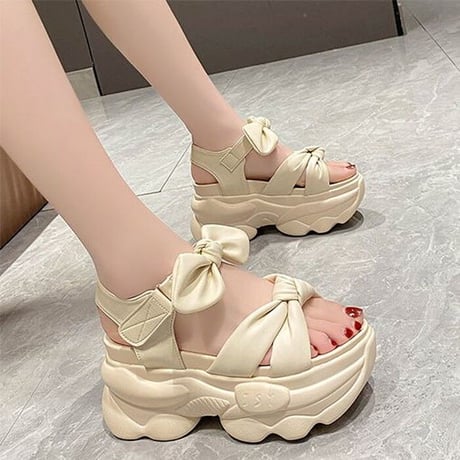 厚底 サンダル 22.0～24.5cm スポーツサンダル リボン 厚底サンダル スポサン カジュアル オープントゥ かわいい 韓国ファッション レディース DTC-712505187633