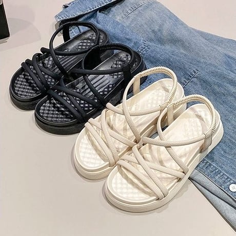クロスストラップ サンダル 22.5～25.0cm プラットフォーム 厚底 ビーチサンダル フラット 美脚効果 トレンド かわいい 韓国ファッション レディース DTC-698080041418