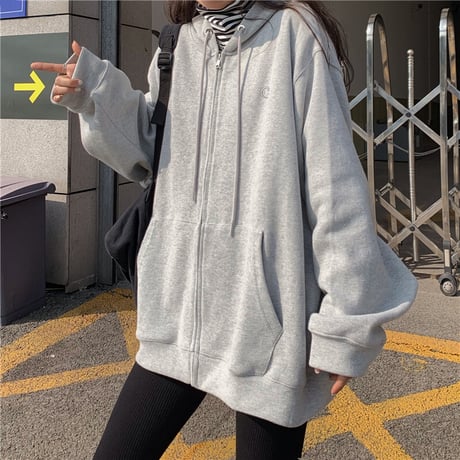 ジップアップ パーカー ワンポイント 韓国ファッション レディース トップス 長袖 カジュアル ストリートファッション DTC-638737949320