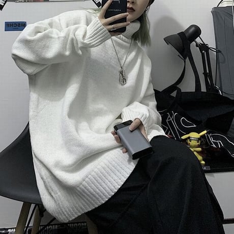 ユニセックス ハイネック ニットセーター プルオーバー ニット セーター オーバーサイズ ゆったり 韓国ファッション メンズ レディース カジュアル ストリート系 DTC-607186504815