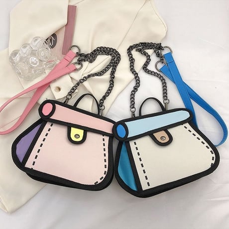 2way 2Dバッグ ショルダーバッグ ハンドバッグ キャンバスバッグ ミニバッグ チェーン 肩掛け 斜め掛け ユニーク かわいい 韓国ファッション レディース DTC-673129556706