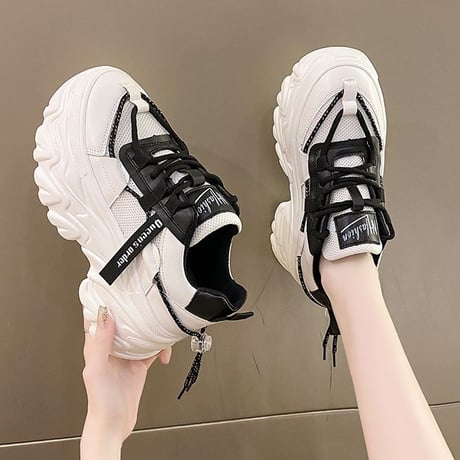 厚底 ダッドスニーカー 22.0～24.5cm メッシュ シューレース スニーカー スポーツ 厚底スニーカー カジュアル 歩きやすい 韓国ファッション レディース DTC-677459016885
