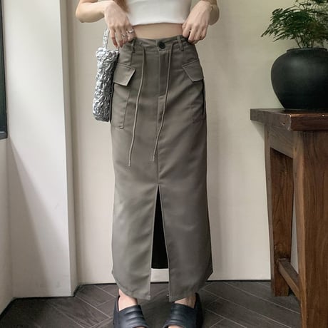 カーゴスカート ハイウエスト スリット ロングスカート Aライン スカート レトロ 韓国ファッション レディース 大人可愛い ガーリー カジュアル DTC-768233387250