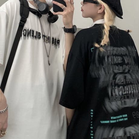 ユニセックス Tシャツ 半袖 ファントムレタープリント ラウンドネック オーバーサイズ トップス 大きめ カジュアル ストリートファッション DTC-640595956534
