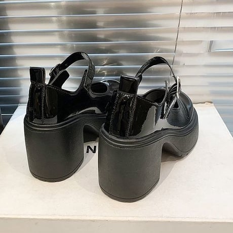 光沢あり・光沢なしの2タイプ展開！ ストラップ パンプス 22.5～25.0cm プラットフォーム 厚底 ローファー 厚底シューズ 靴 韓国ファッション レディース DTC-749239870739