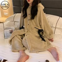 ルームウェア フード付き パジャマ セットアップ ナイトガウン + パンツ フリース ベルベット 長袖 上下セット 長袖 韓国ファッション レディース ガーリー 636487339930