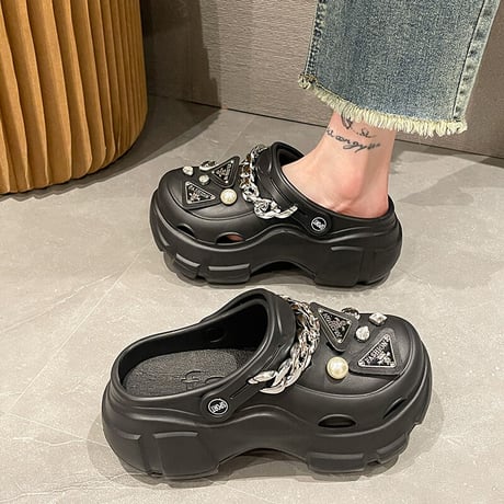 2way 厚底 サンダル 22.0～25.0cm ビジュー チェーン スリッパ ビーチサンダル 厚底サンダル トレンド 韓国ファッション レディース DTC-703753329040