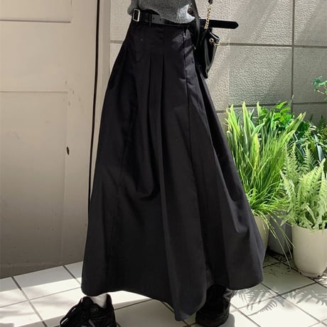 タック ロングスカート ハイウエスト フレア Aラインスカート プリーツ スカート レトロ韓国ファッション レディース 大人可愛い ガーリー DTC-679231010864