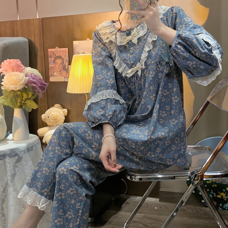 ルームウェア セットアップ パジャマ 花柄 レース リボン フリル