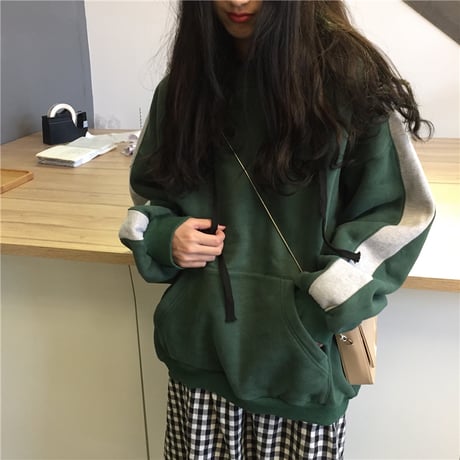 袖ライン パーカー 韓国ファッション レディース ドロップショルダー アウター ゆったり 長袖 春 秋 冬 大人カジュアル 韓国 オルチャンファッション (DTC-605612506136)