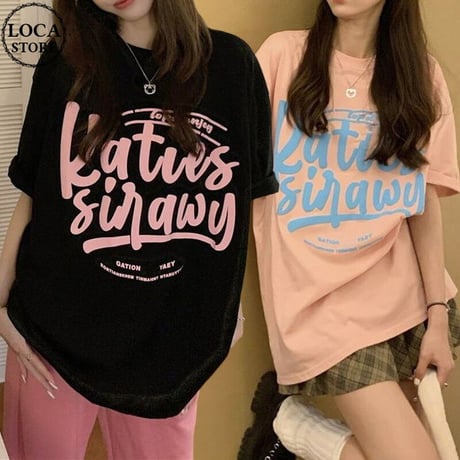 Tシャツ 半袖 英字プリント クルーネック オーバーサイズ ゆったり カジュアル 韓国ファッション レディース ストリートファッション DTC-707601251452
