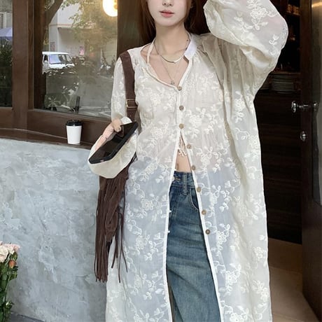 2点セット 単品購入可 ビスチェ ロングカーディガン ホルターネック タッセル シアー  Vネック 刺繍 レトロ 韓国ファッション レディース 大人可愛い ガーリー DTC-769545362419