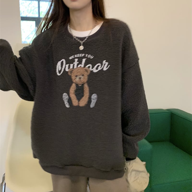 31 熊 くま クマ ベア パーカー トレーナー ボア ぬいぐるみ もこもこ 送料無料 くまトレーナー くま柄 クマボアトレーナー くま トレーナー