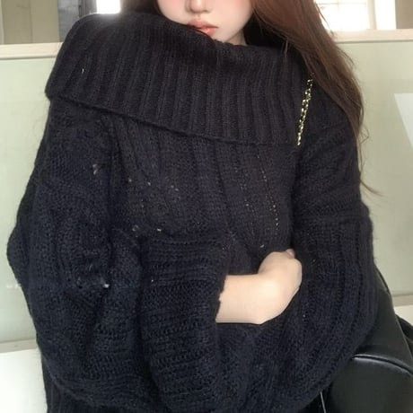 ニット ケーブル編み オフショルダー プルオーバー セーター ルーズ トップス 秋 冬 長袖 レトロ 韓国ファッション レディース 大人可愛い ガーリー DTC-844298101000