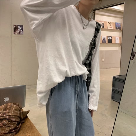 Tシャツ 2カラー 長袖 ルーズ 韓国ファッション レディース トップス 英字プリント シンプル ラウンドネック オーバーサイズ カジュアル かわいい 626233161455