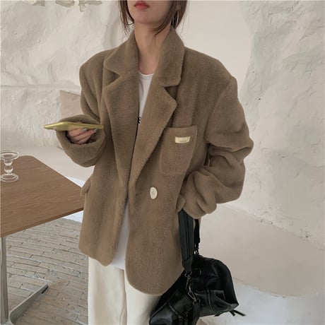 ファージャケット ボアジャケット テーラードジャケット もこもこ ゆったり ボア フェイクファー 長袖 ルーズ レトロ 韓国ファッション レディース 大人可愛い DTC-659218427049