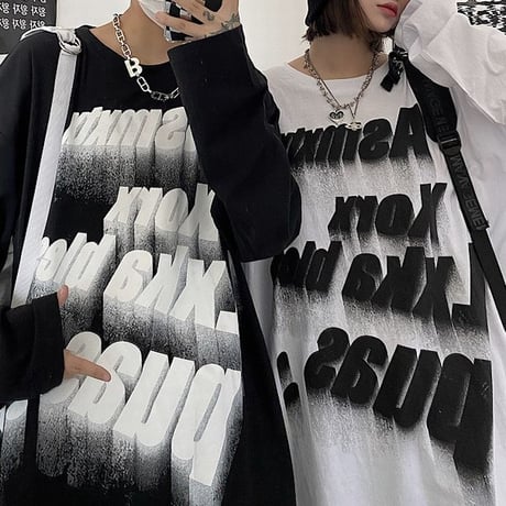 ユニセックス Tシャツ 長袖 ロンT レタープリント プルオーバー オーバーサイズ 韓国ファッション メンズ レディース 大きめ カジュアル ストリートファッションDTC-654243924367