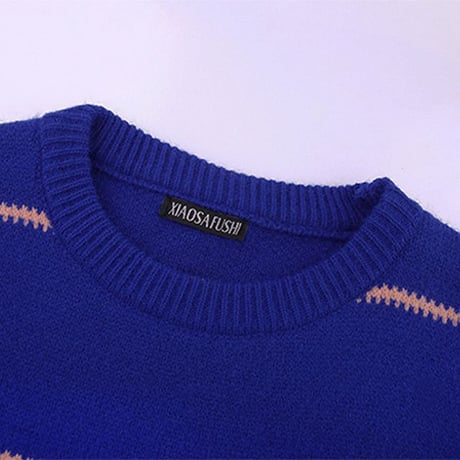 ボーダー ニットセーター プルオーバー クルーネック 厚手 長袖 ルーズ ゆったり レトロ 韓国ファッション レディース  大人可愛い ガーリー カジュアル DTC-658401914498