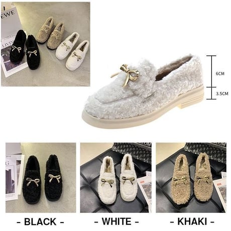 ファーシューズ ラムウール パンプス 22.5～25.0cm韓国ファッション レディース ボアシューズ ファー 防寒 もこもこ 歩きやすい 履きやすい カジュアル 631545625682