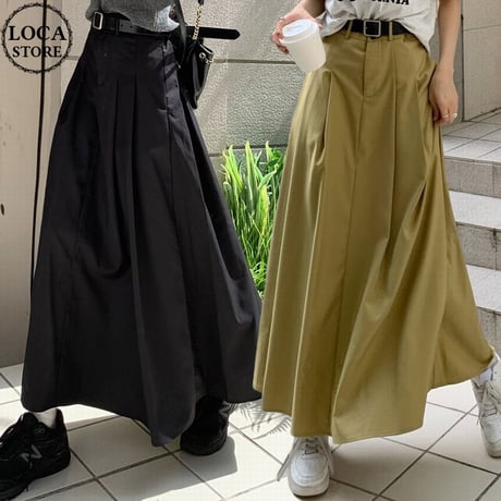 タック ロングスカート ハイウエスト フレア Aラインスカート プリーツ スカート レトロ韓国ファッション レディース 大人可愛い ガーリー DTC-679231010864