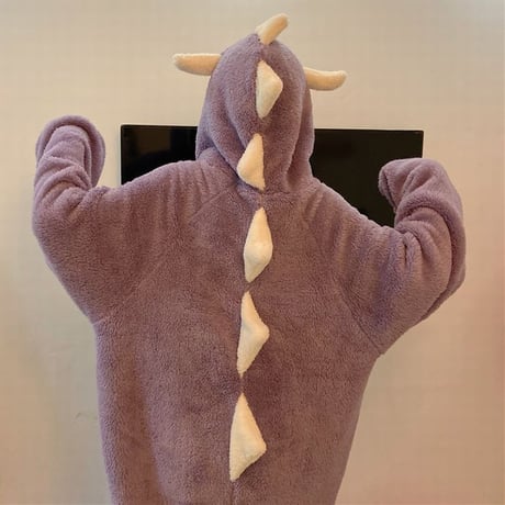 ナイトガウン ルームウェア パジャマ 恐竜 耳付きフード もこもこ ボア 部屋着 寝間着 韓国ファッション レディース 大人可愛い ガーリー (DTC-608768119076)