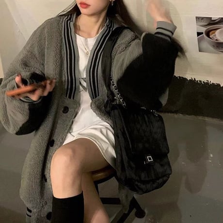 ボアスタジャン バイカラー フリース アウター フェイクラムウール オーバーサイズ 長袖 ルーズ レトロ 韓国ファッション レディース 大人可愛い ガーリー DTC-689307846858