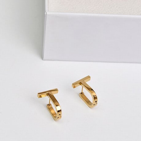 フープピアス 両耳 T字型 U字型 金属アレルギー対応 チタンスチール ピアス ゴールド アクセサリー DTC-632402922077