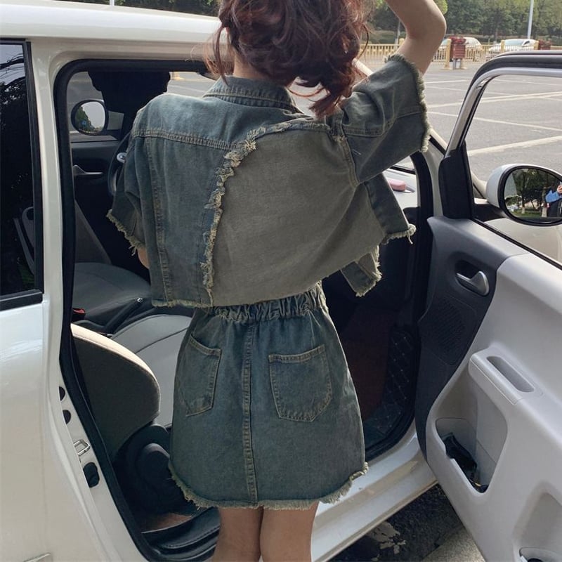 セットアップ デニム ショートジャケット デニムスカート 半袖