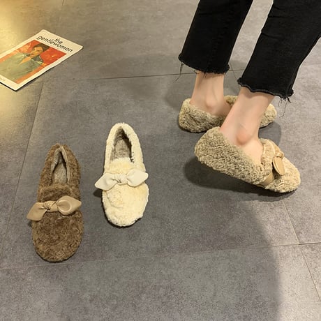ファーシューズ ボアシューズ 22.5～25.0cm モカシン ファー フェイクファー 防寒 暖かい もこもこ 靴 かわいい 韓国ファッション レディース DTC-657432356022