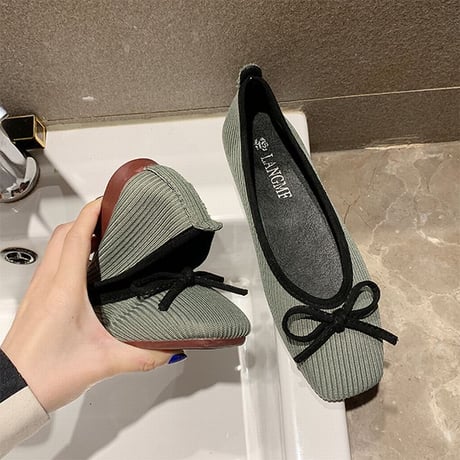 パンプス リボン フラットシューズ スクエアトゥ ぺたんこ 韓国ファッション レディース フラットパンプス フラット キュート 痛くない かわいい 歩きやすい 601568138480